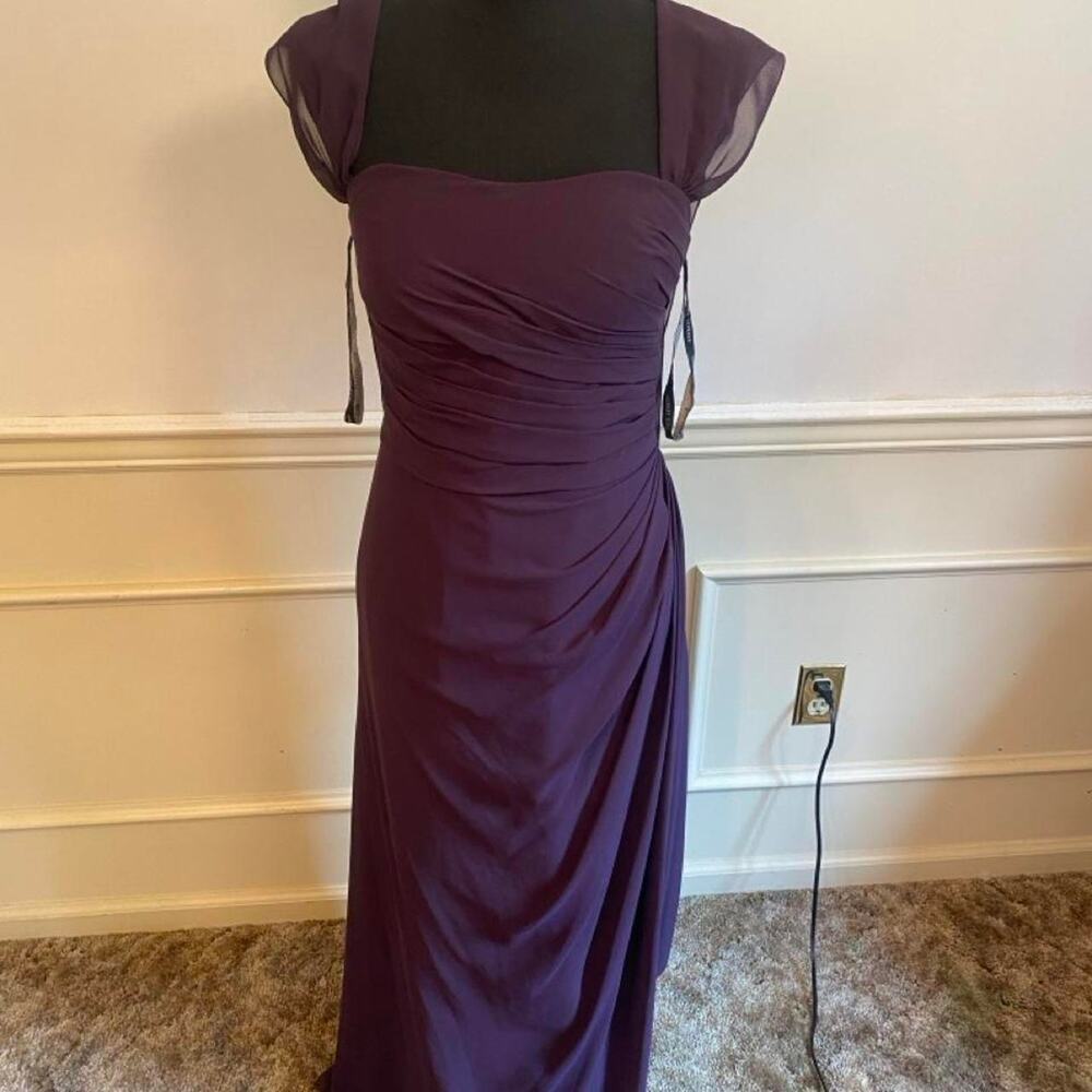 Bill Levkoff Purple Chiffon Maxi Bridesmaid Dress Formal Gown